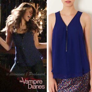 Topshop Blue Zipper Tank Top Blouse ASO Elena Gilbert